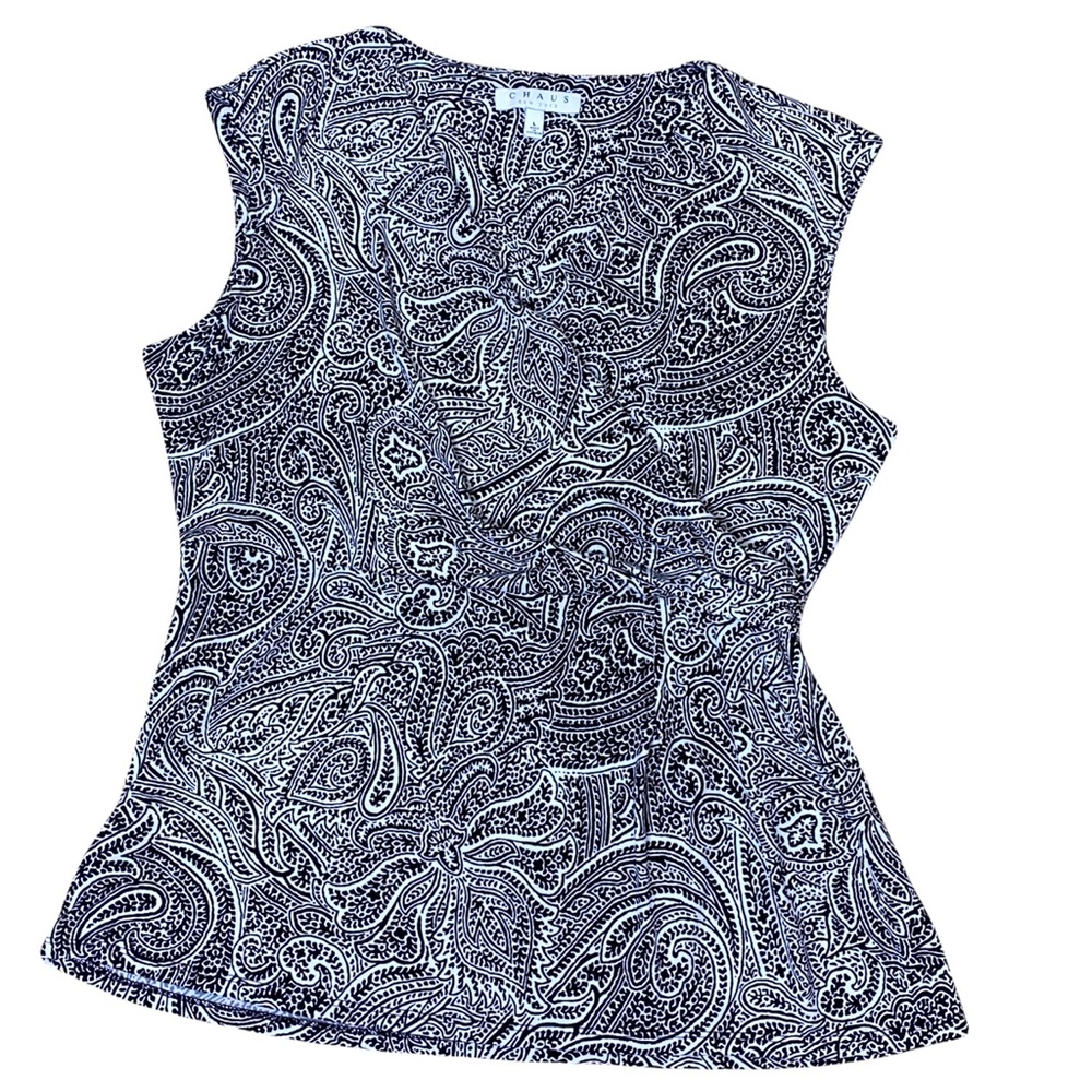 Chaus NY Black & White Faux Wrap Sleeveless Top L